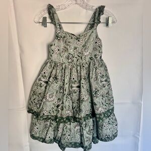 Boho Cottagecore Prairie Peasant Tiered Green Floral Dress Girls 10 Cotton Joie